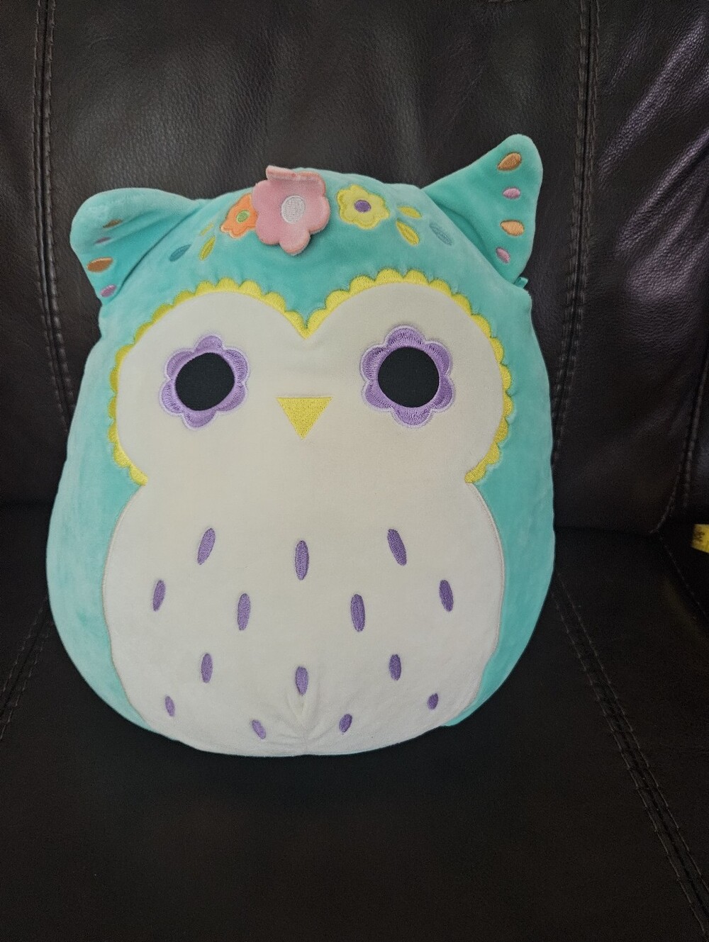 NWOT Squishmallows Teal Owl Plush Accent Pillow with Purple & Yellow Accents